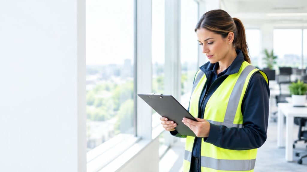 Health and safety manager reviewing a risk assessment during NEBOSH National General Certificate training