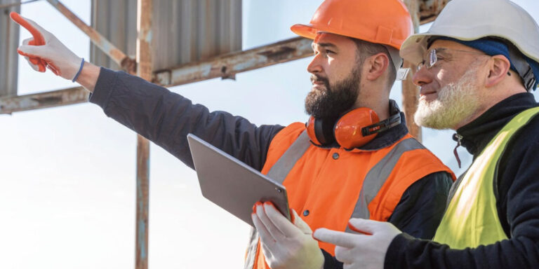 Photo of two construction workers wearing PPE