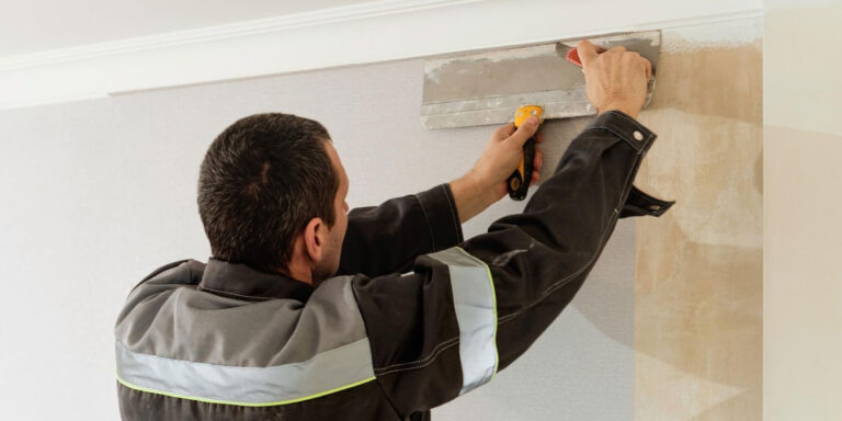 Photo of a worker plastering a wall