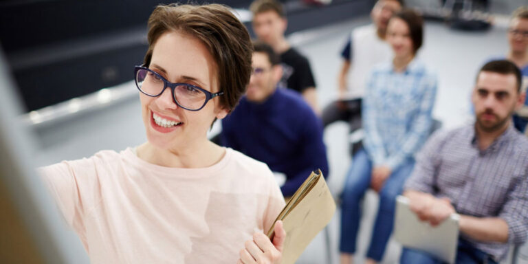 Woman giving a presentation photo