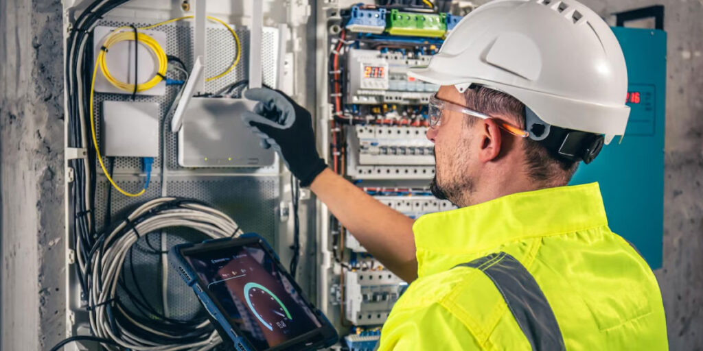 Photo of a man working on an electrical hub