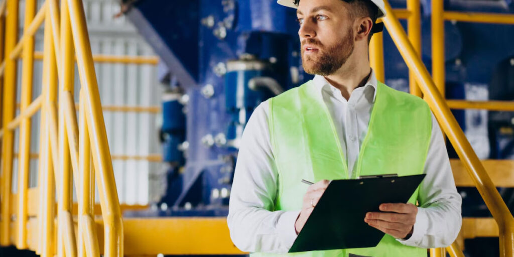 Photo of a construction worker writing on a checklist