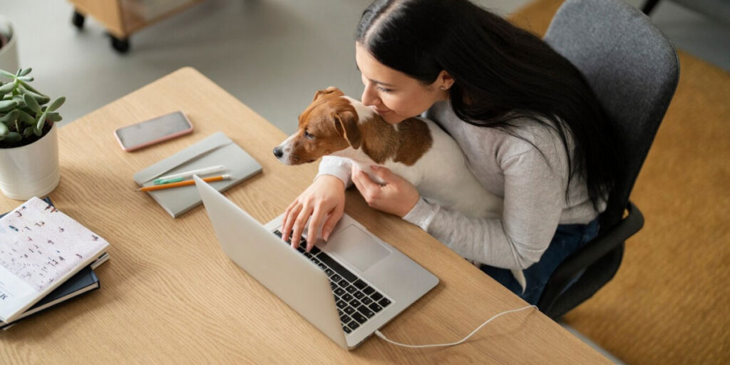 Photo of a woman working from home