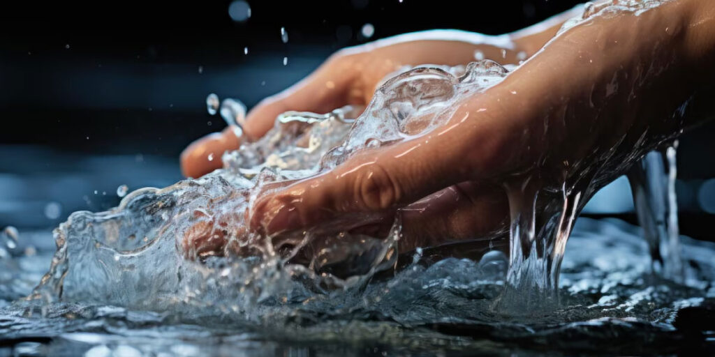 Photo of a person putting their hands into water