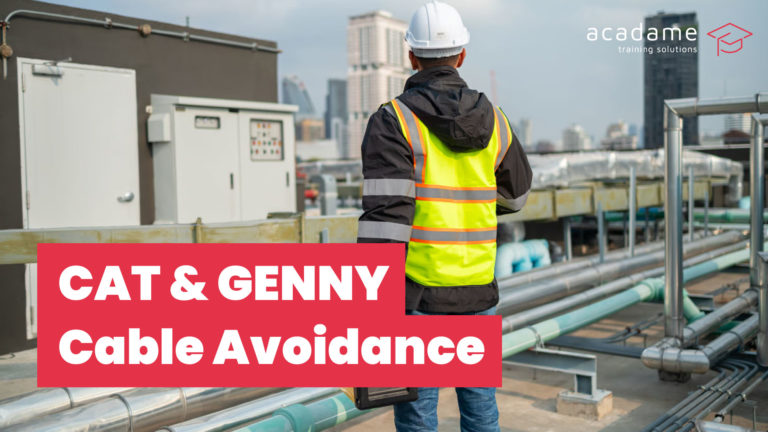 Construction worker in hi-vis and hard hat on a rooftop for CAT & GENNY cable avoidance training