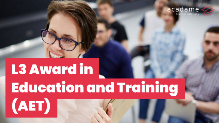 Tutor delivering a Level 3 Award in Education and Training AET course to adult learners in a classroom