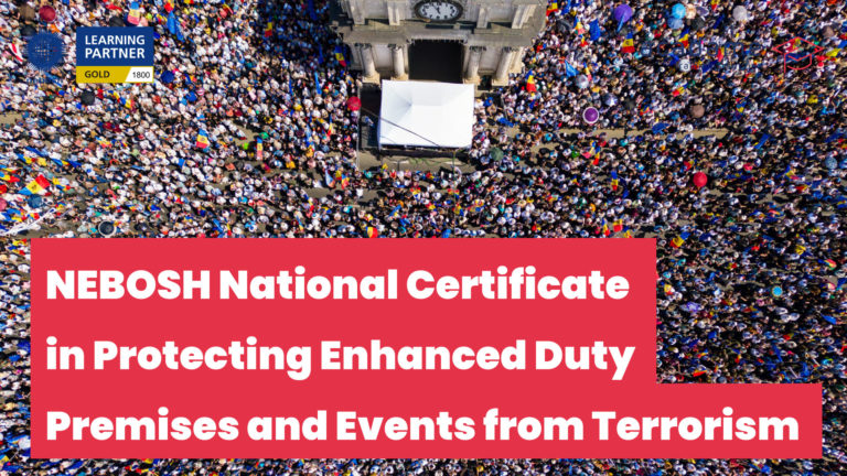 Aerial crowd image promoting the NEBOSH National Certificate in Protecting Enhanced Duty Premises and Events from Terrorism and Martyn’s Law training