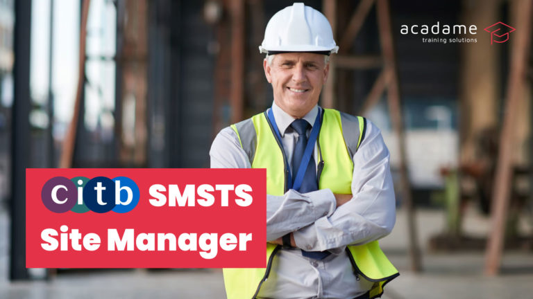 CITB SMSTS course promotional image showing a construction site manager in PPE on site