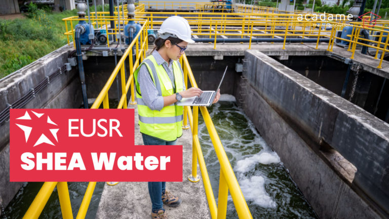 Worker carrying out checks at a water treatment facility for EUSR National Water Hygiene Blue Card training