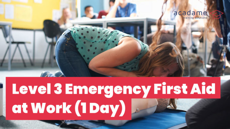 Level 3 Emergency First Aid at Work 1 day training course with CPR practical session in a classroom
