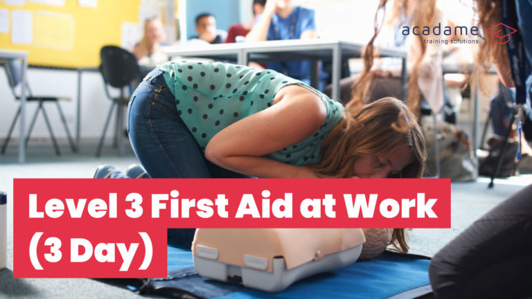 Candidate practising CPR during QNUK Level 3 First Aid at Work 3 Day training course
