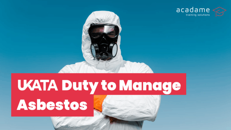 UKATA Duty To Manage Asbestos course image showing a worker in full protective PPE and respirator for asbestos management training