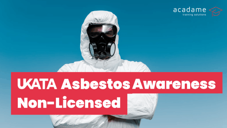 Worker wearing full protective coveralls and respirator mask for UKATA asbestos non-licensed operative training