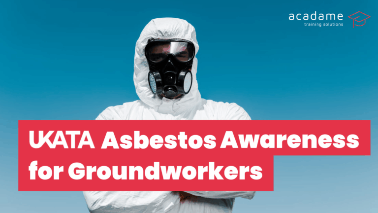 Worker in protective clothing and respirator promoting UKATA Asbestos Awareness for Groundworkers training