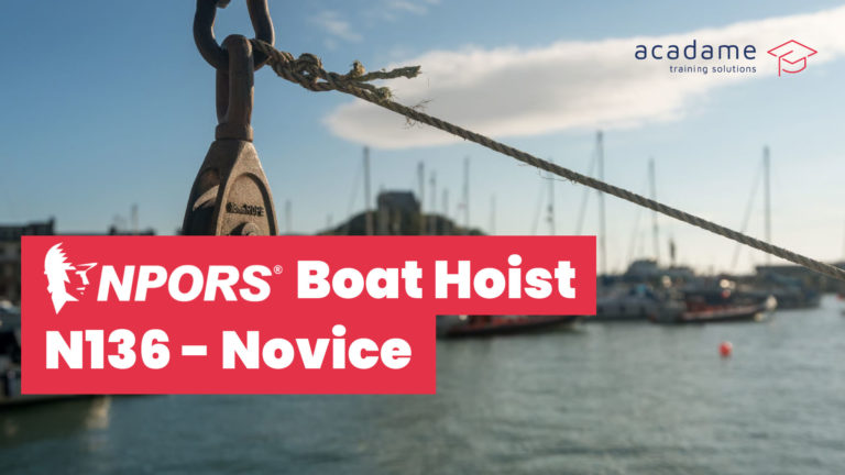 NPORS boat hoist training course image showing lifting tackle and hoist rope used in a marina lifting environment