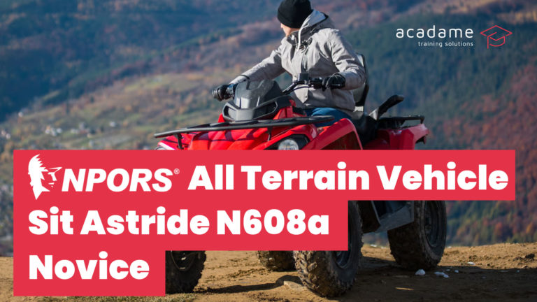 NPORS all terrain vehicle sit astride training course image showing a quad bike rider on rough outdoor terrain