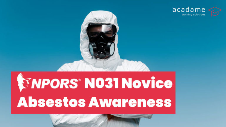 NPORS asbestos awareness training course image showing a worker wearing protective clothing and respiratory protective equipment