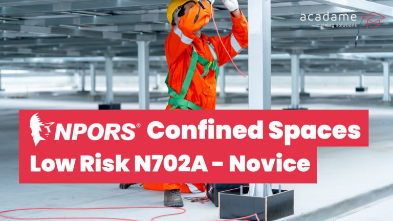 NPORS confined spaces low risk training course image showing an operative in PPE and harness equipment working in an enclosed access area