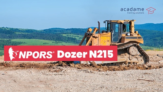 NPORS dozer training course image showing a crawler dozer operating on open ground during earthmoving work
