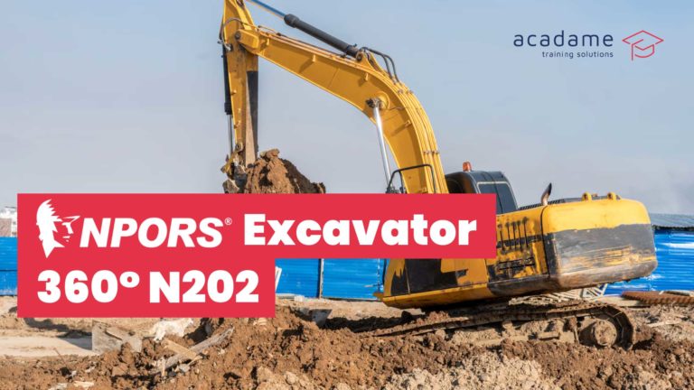 NPORS excavator 360 training course image showing a 360 degree excavator carrying out digging work on site