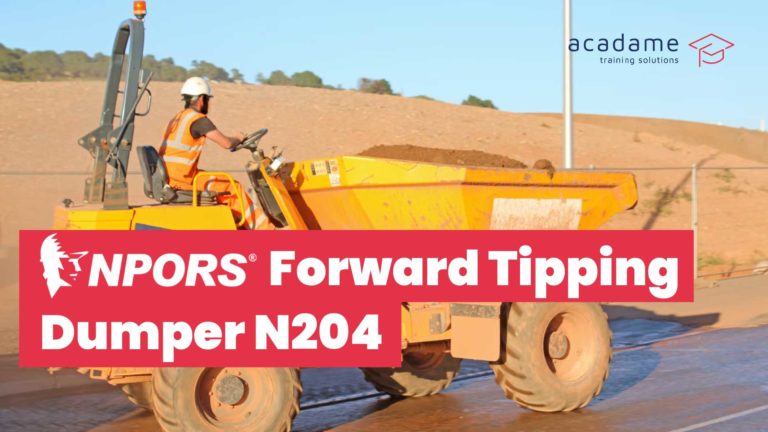 NPORS forward tipping dumper training course image showing a forward tipping dumper transporting material on a construction site