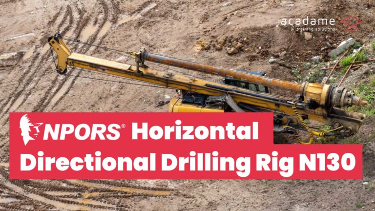 NPORS horizontal directional drilling rig training course image showing a drilling rig set up on site for trenchless utility installation work