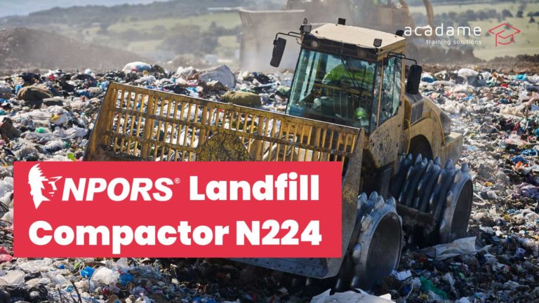 NPORS landfill compactor training course image showing a landfill compactor operating across waste on an active landfill site