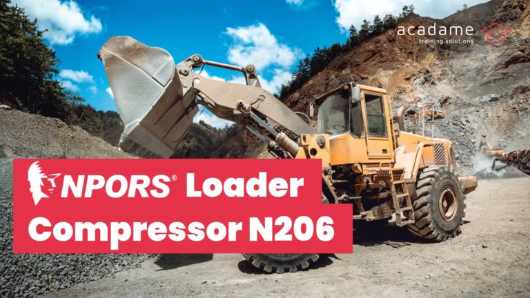 NPORS loader compressor training course image showing a loader compressor operating on a quarry or aggregate site