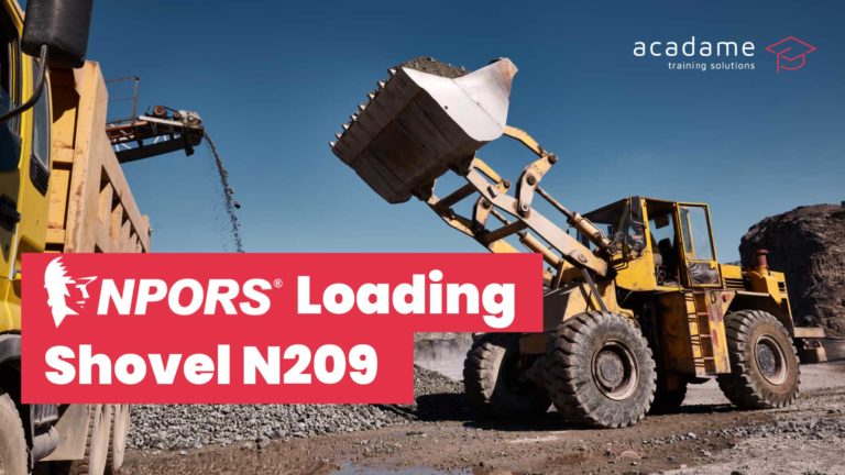 NPORS loading shovel training course image showing a loading shovel loading aggregate into a site vehicle