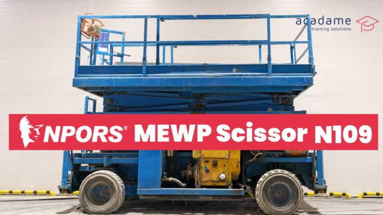 NPORS MEWP scissor lift training course image showing a scissor lift platform raised for safe access work at height