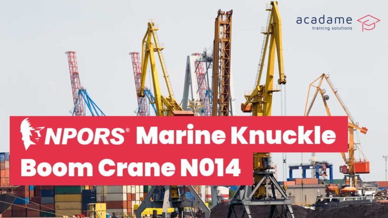 NPORS marine knuckle boom crane training course image showing dockside cranes operating in a port and container handling environment