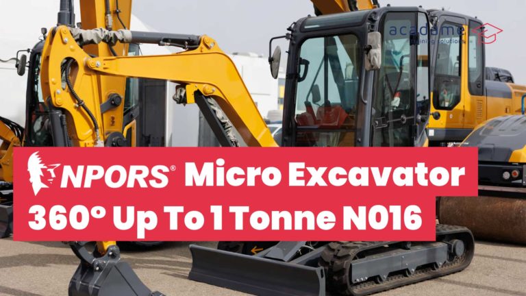 NPORS micro excavator training course image showing a compact 360 excavator up to 1 tonne on plant equipment display