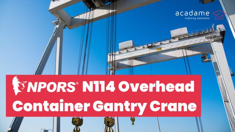 NPORS overhead container gantry crane training course image showing overhead gantry cranes operating in a port container handling environment