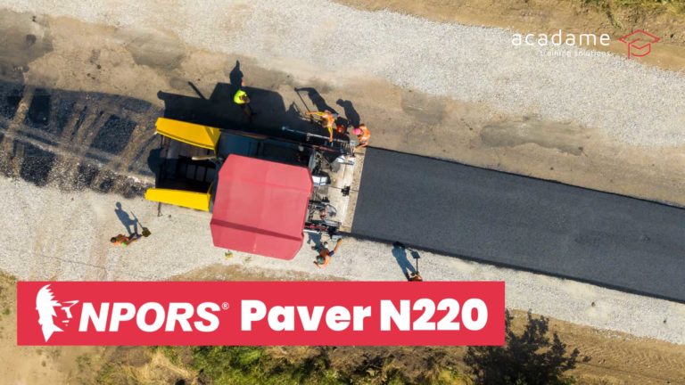 NPORS paver training course image showing a road paving machine laying asphalt during surfacing works
