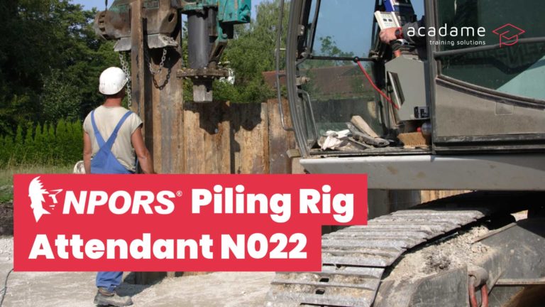 NPORS piling rig attendant training course image showing a piling rig attendant working beside piling equipment on a construction site