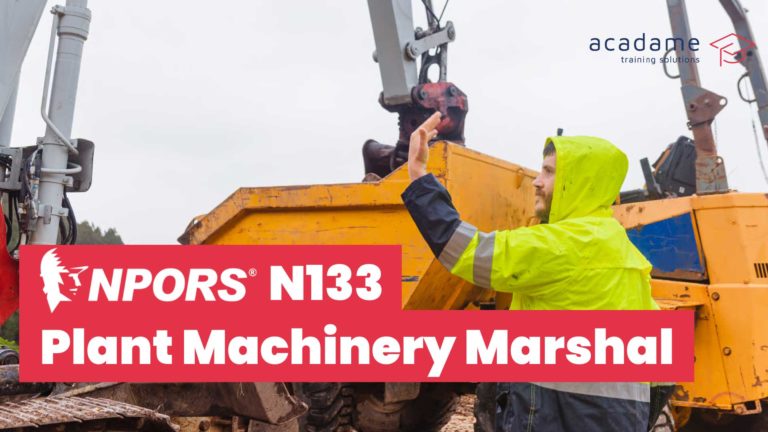 NPORS plant machinery marshal training course image showing a plant marshal guiding machinery movements on an active work site