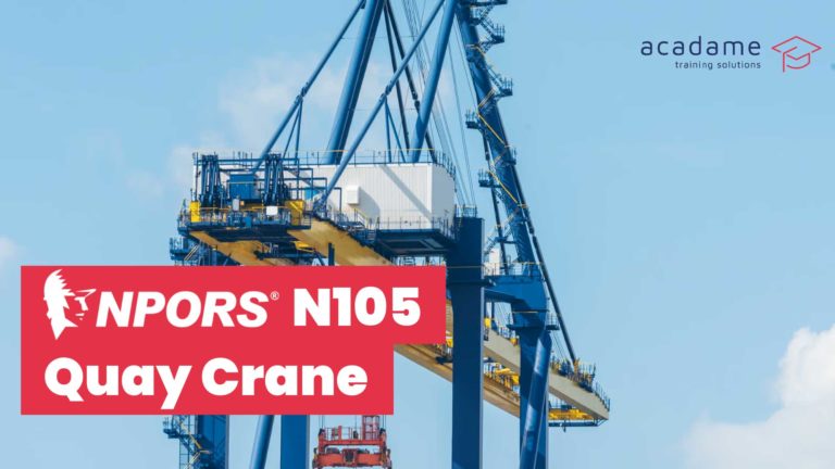 NPORS quay crane training course image showing a large quay crane operating in a port container handling environment
