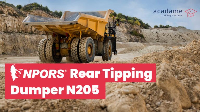 NPORS rear tipping dumper training course image showing a rear tipping dumper operating on a quarry or earthmoving site