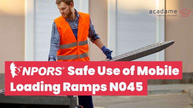 NPORS safe use of mobile loading ramps training course image showing an operative positioning a mobile loading ramp for vehicle loading operations