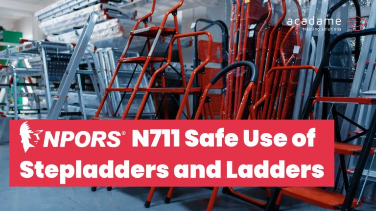 NPORS safe use of stepladders and ladders training course image showing a range of stepladders and ladders used for access equipment safety