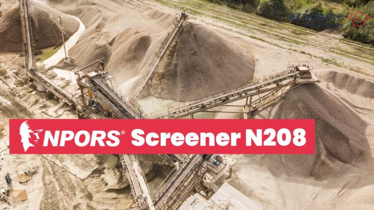 NPORS screener training course image showing screening plant and aggregate stockpiles in a quarry or material processing environment