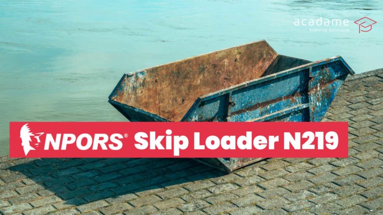 NPORS skip loader training course image showing a builder’s skip positioned for waste and material loading operations on site