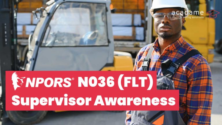 NPORS supervisor awareness training course image showing a supervisor standing beside a forklift truck in a workplace lifting environment
