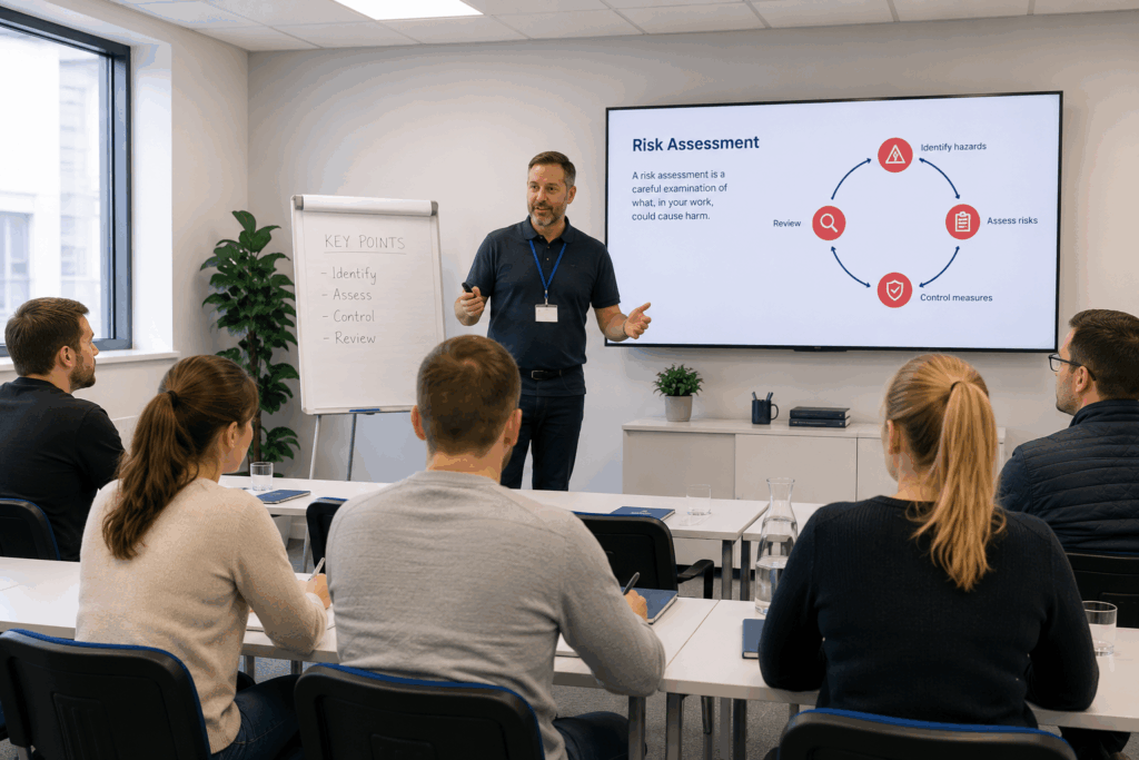 Acadame trainer delivering a health and safety course in a classroom